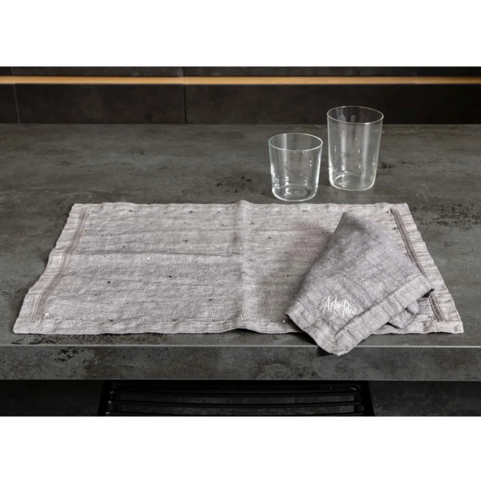 Tovagliette Americane Colazione in Lino Grigio con Cristalli 2 Pezzi - Macanno