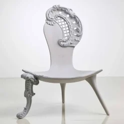 Trono intagliato a mano in legno massello rovere grigio design, Leon
