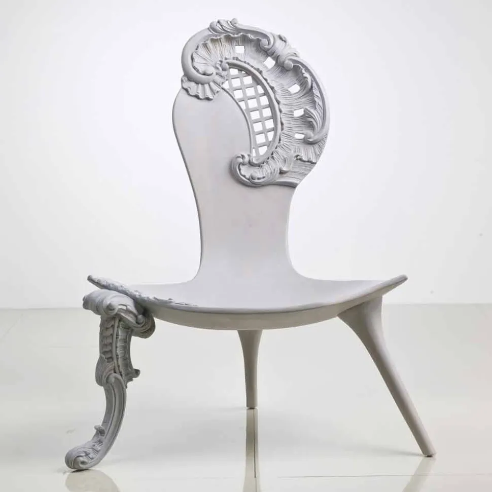Trono intagliato a mano in legno massello rovere grigio design, Leon