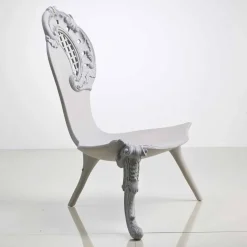 Trono intagliato a mano in legno massello rovere grigio design, Leon