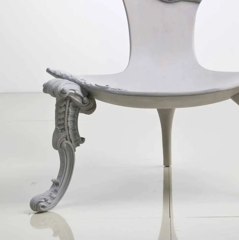 Trono intagliato a mano in legno massello rovere grigio design, Leon