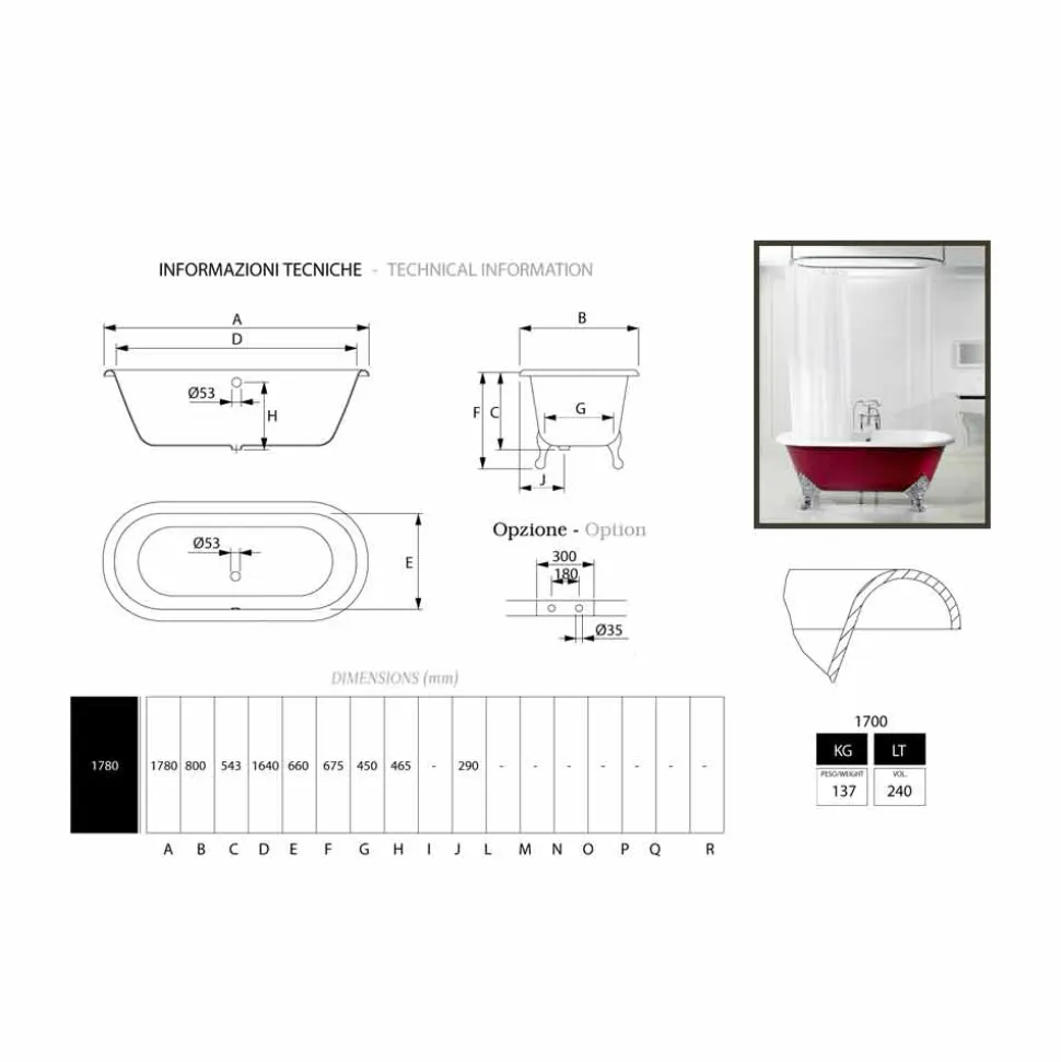 Vasca da bagno freestanding in ghisa con piedini vintage Hall