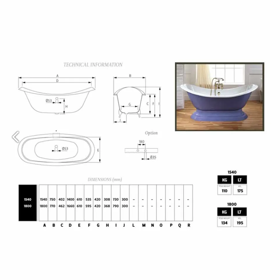 Vasca da bagno in ghisa smaltata e verniciata con piedini vintage Lane