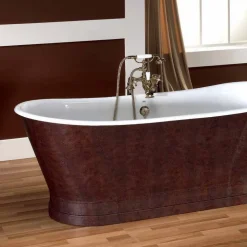 Vasca da bagno in ghisa vintage con copertura esterna in cuoio Elsie