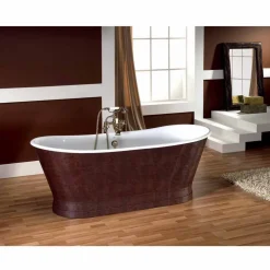 Vasca da bagno in ghisa vintage con copertura esterna in cuoio Elsie