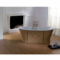 Vasca da bagno vintage freestanding in ghisa verniciata e decorata Allen