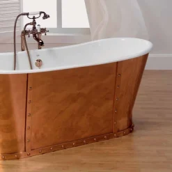 Vasca da bagno vintage in ghisa placcata esternamente in rame Henry