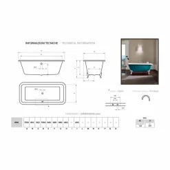 Vasca freestanding di design in ghisa con piedini decorati vintage Wanda