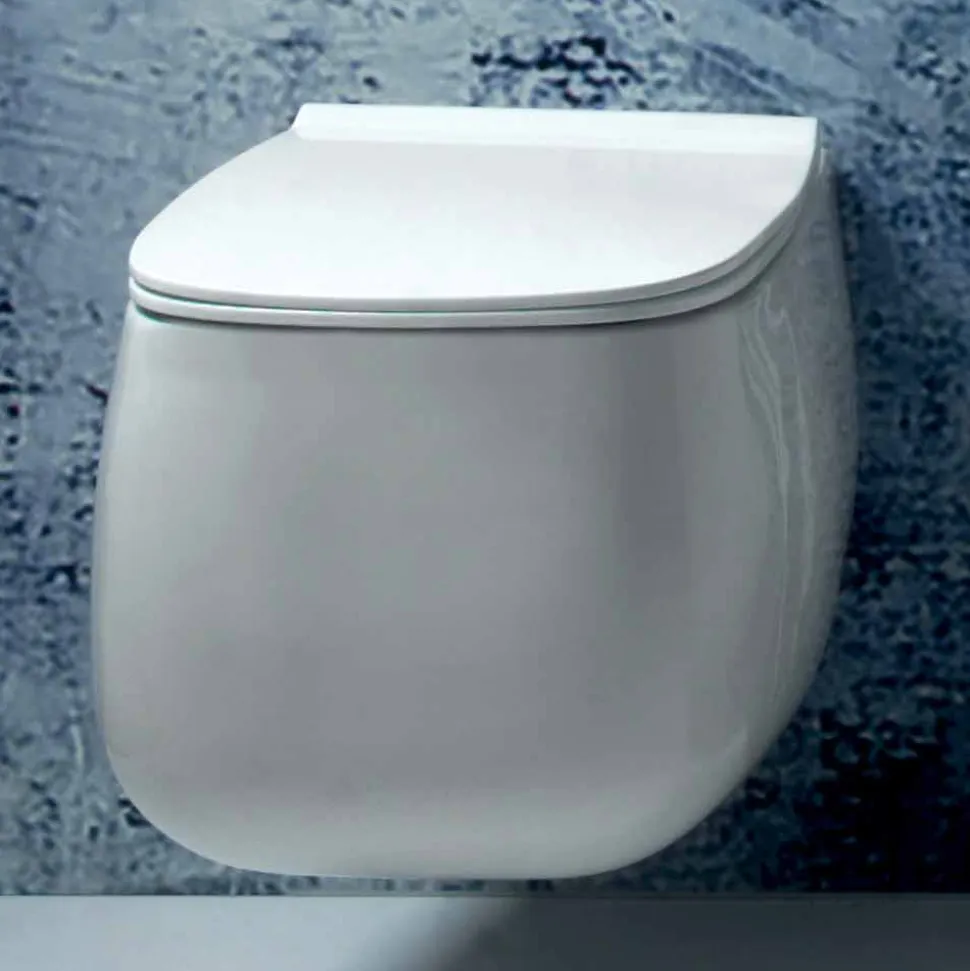 Vaso sospeso in ceramica bianca design moderno Gaiola, made in Italy