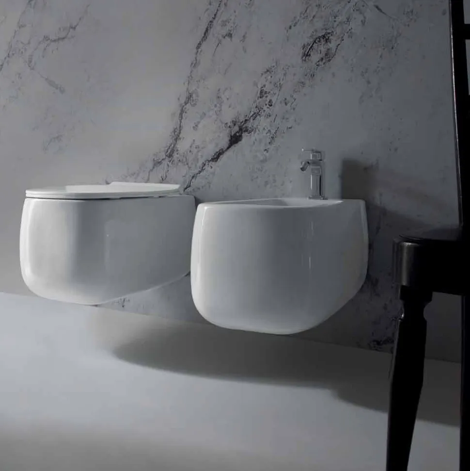 Vaso sospeso in ceramica bianca design moderno Gaiola, made in Italy