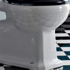 Vaso WC a Terra Cassetta in Ceramica e Sedile Nero Vintage Made in Italy – Marwa