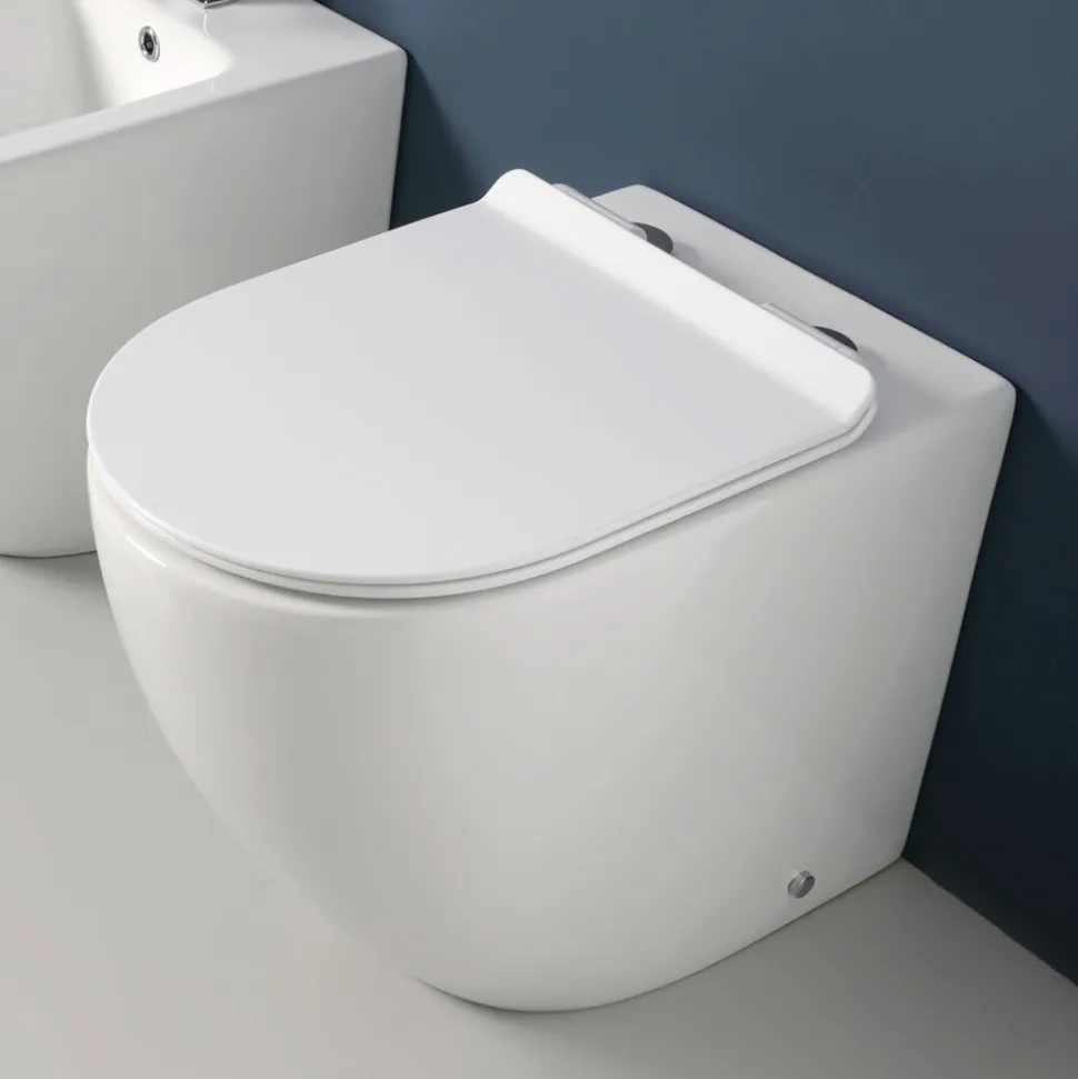 Vaso Wc a Terra Ciclonico con Sedile Soft Close in Ceramica Bianca - Aralia