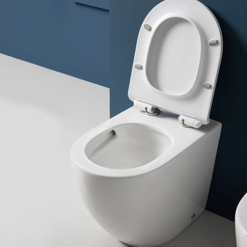 Vaso Wc a Terra Ciclonico con Sedile Soft Close in Ceramica Bianca - Aralia