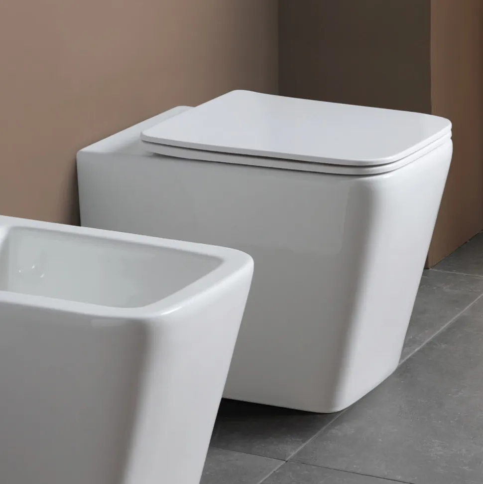 Vaso Wc a Terra con Sedile Soft Close in Ceramica dal Design Moderno - Giunco