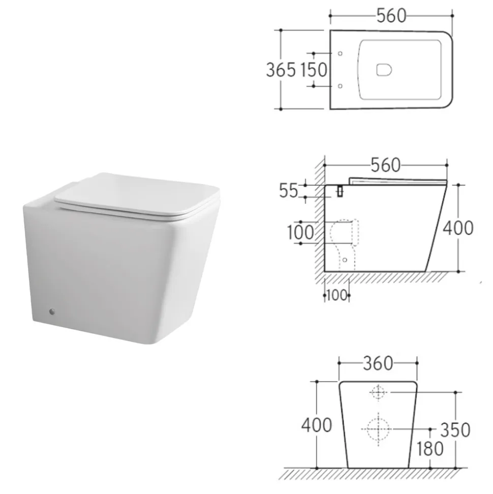 Vaso Wc a Terra con Sedile Soft Close in Ceramica dal Design Moderno - Giunco