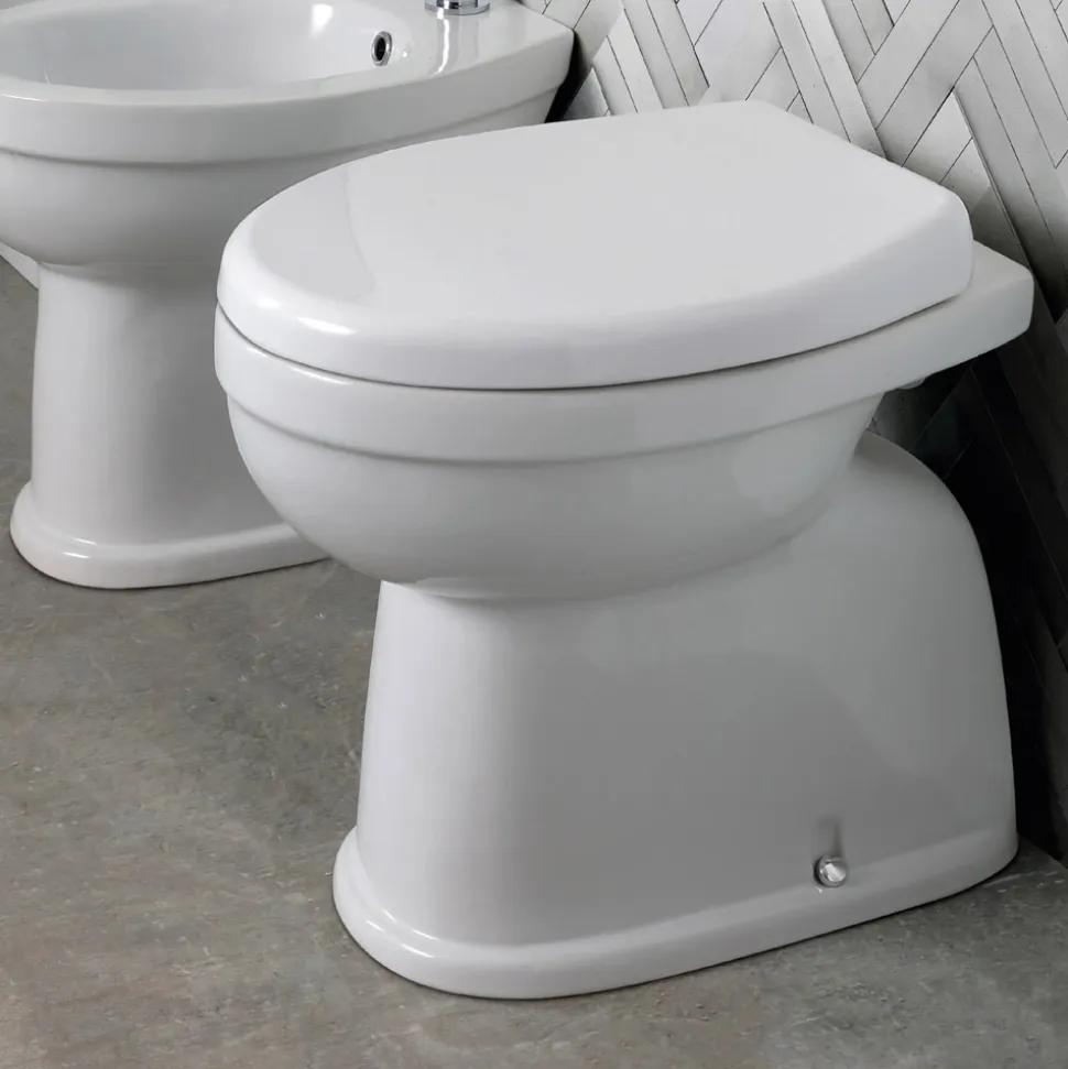 Vaso Wc a Terra in Ceramica Bianca Classica con Sedile in Poliestere - Silice