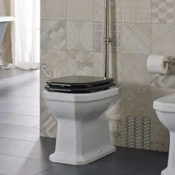 Vaso WC da Terra in Ceramica Bianca Sedile Nero Vintage Made in Italy - Nausica