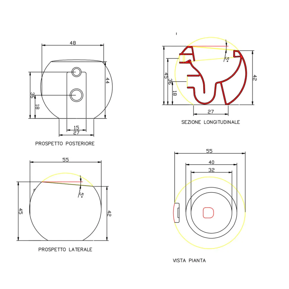 Vaso WC di Design a Sfera Fatto in Italia in Ceramica Fanna