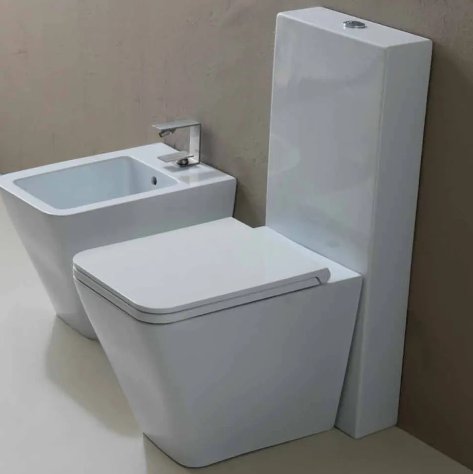 Vaso WC in ceramica bianca design moderno Sun Square, made in Italy