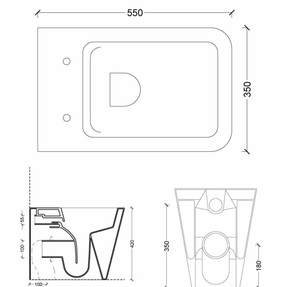Vaso WC in ceramica bianca design moderno Sun Square, made in Italy