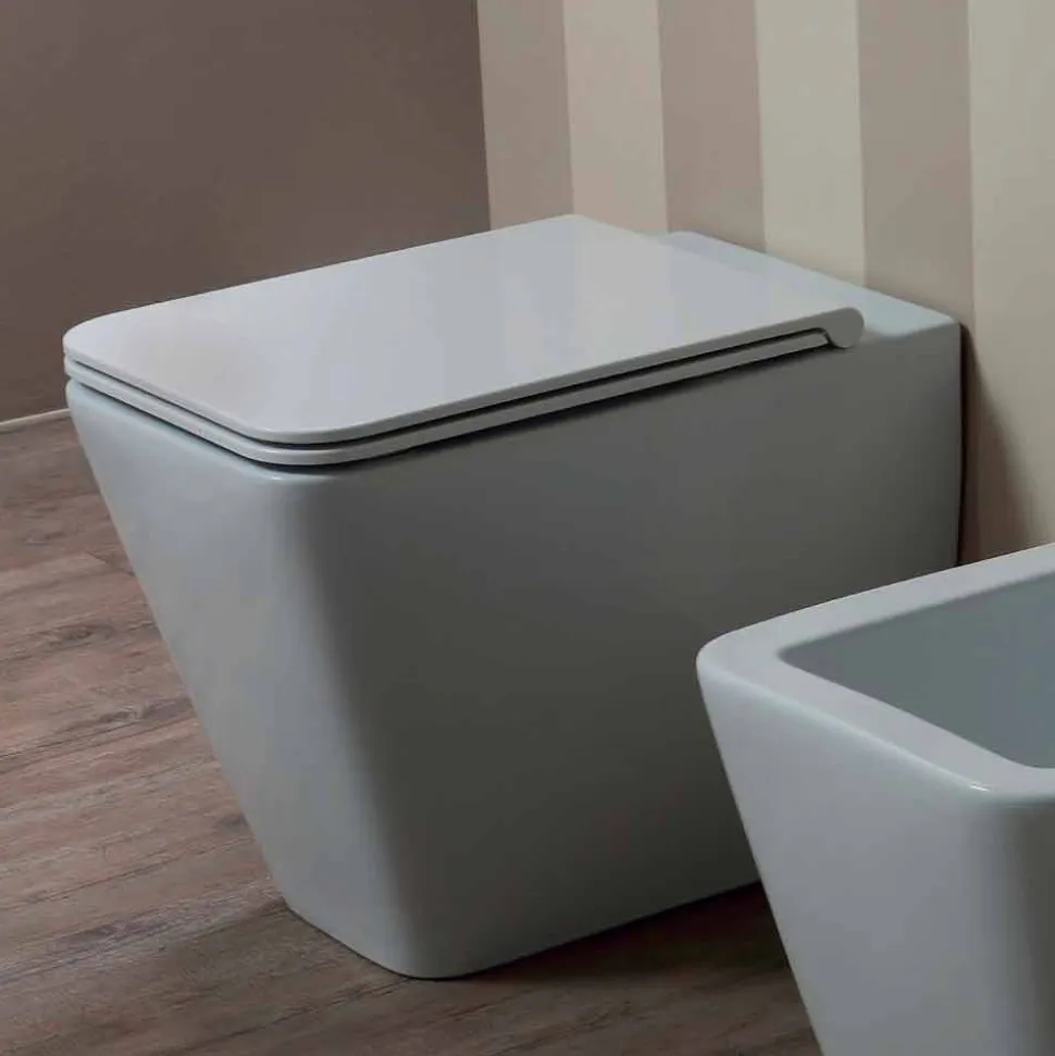 Vaso WC in ceramica bianca design moderno Sun Square, made in Italy