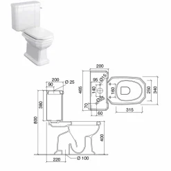 Vaso WC Monoblocco in Ceramica Bianca Vintage, Made in Italy - Nausica