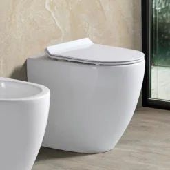 Vaso Wc Rimless a Terra in Ceramica Bianca e Sedile Soft Close - Aster