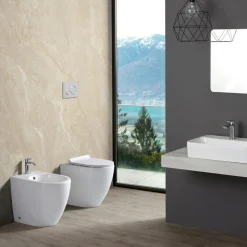 Vaso Wc Rimless a Terra in Ceramica Bianca e Sedile Soft Close - Aster