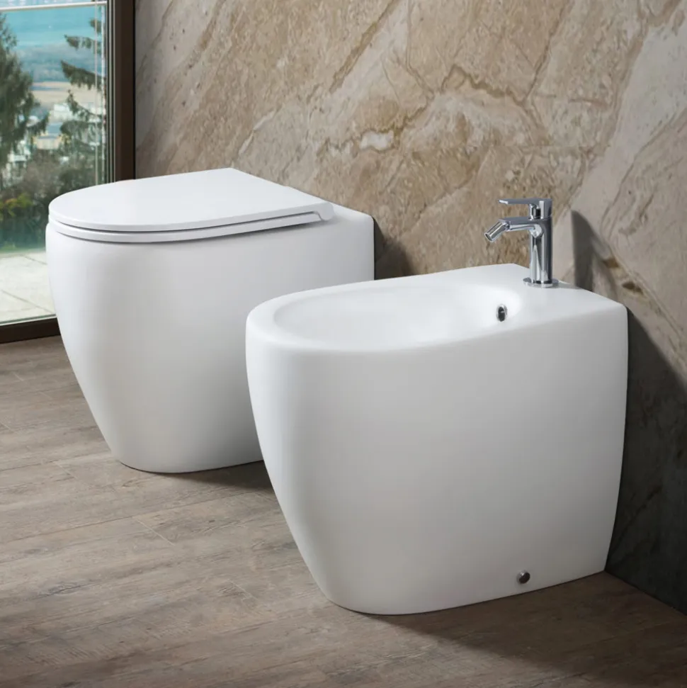 Vaso Wc Rimless in Ceramica Opaca Bianca e Nera con Sedile Soft Close - Aster