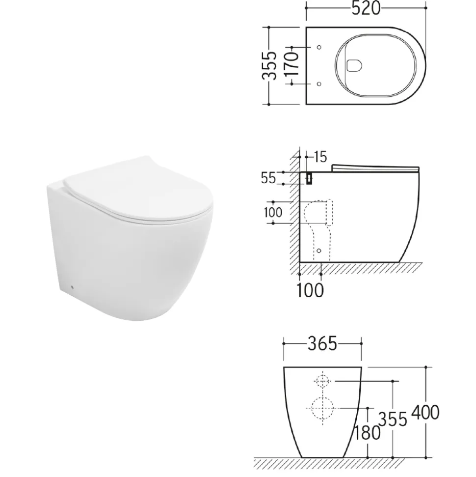 Vaso Wc Rimless in Ceramica Opaca Bianca e Nera con Sedile Soft Close - Aster