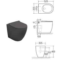 Vaso Wc Rimless in Ceramica Opaca Bianca e Nera con Sedile Soft Close - Aster