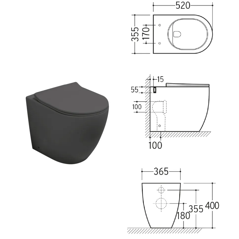 Vaso Wc Rimless in Ceramica Opaca Bianca e Nera con Sedile Soft Close - Aster