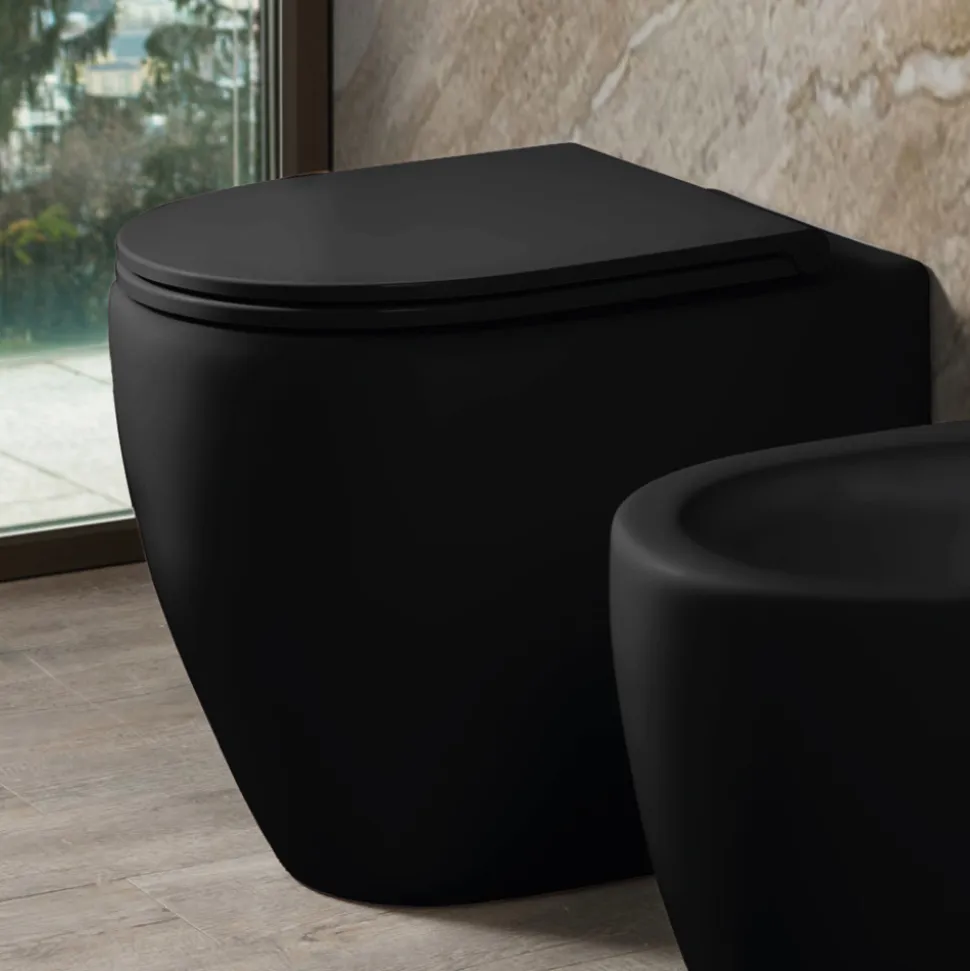 Vaso Wc Rimless in Ceramica Opaca Bianca e Nera con Sedile Soft Close - Aster