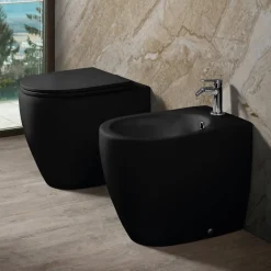 Vaso Wc Rimless in Ceramica Opaca Bianca e Nera con Sedile Soft Close - Aster