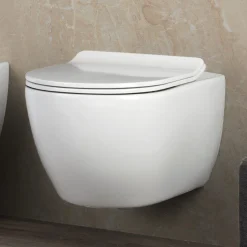 Vaso Wc Rimless Sospeso in Ceramica Bianca con Sedile Soft Close - Aster