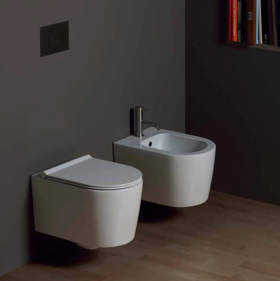 Vaso WC sospeso in ceramica design moderno Shine Square, made in Italy