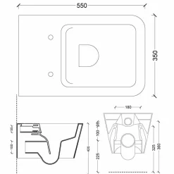 Vaso WC sospeso in ceramica, design moderno, Sun Square made in Italy