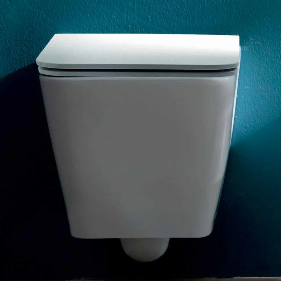 Vaso WC sospeso in ceramica, design moderno, Sun Square made in Italy