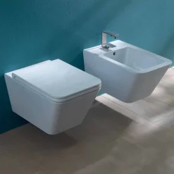 Vaso WC sospeso in ceramica, design moderno, Sun Square made in Italy
