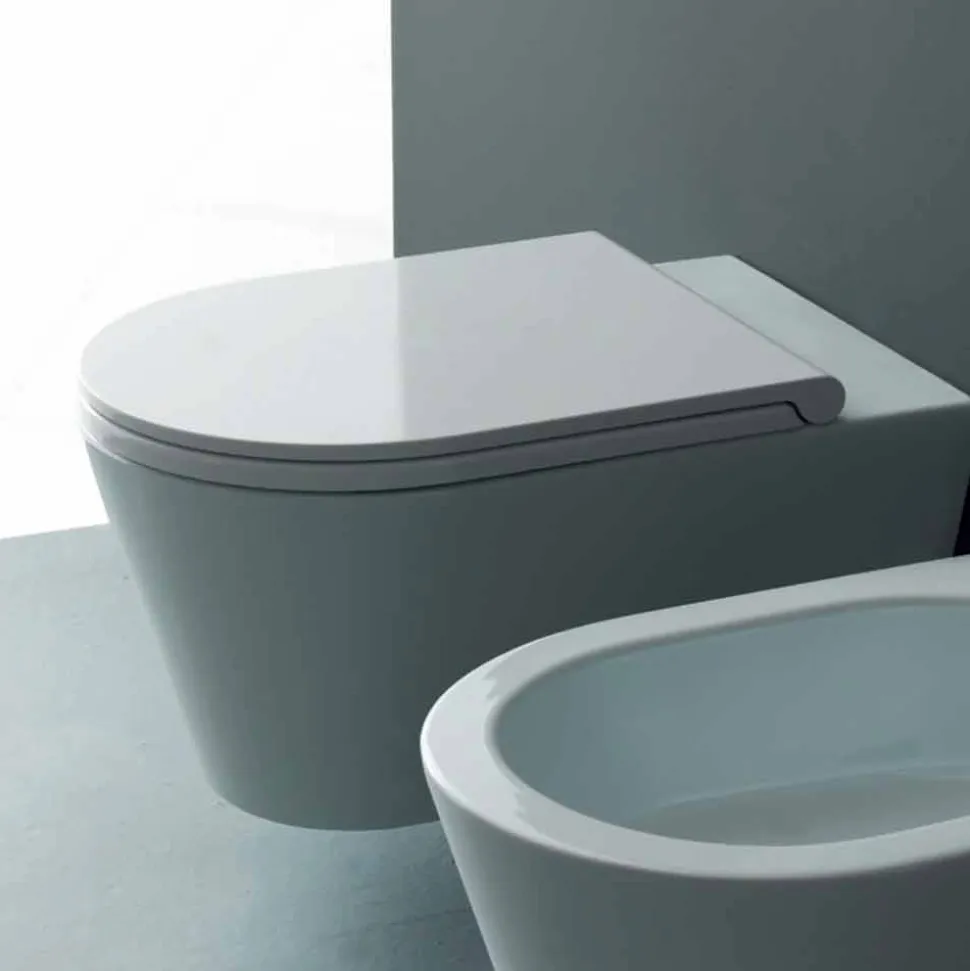 Vaso WC sospeso in ceramica moderno Sun Round 57x37 cm, made in Italy