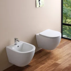 Vaso Wc Sospeso Tecnologia Rimless e Sedile Soft Close in Ceramica - Ginepro