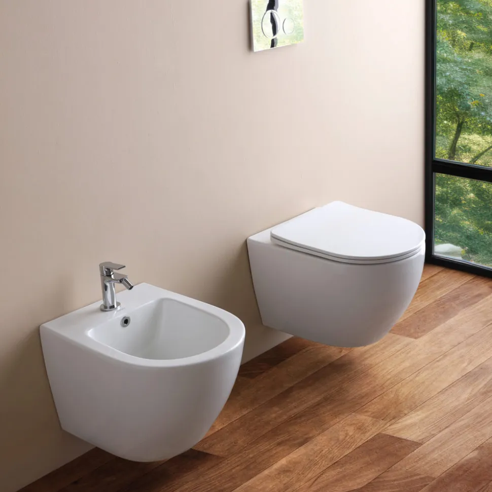 Vaso Wc Sospeso Tecnologia Rimless e Sedile Soft Close in Ceramica - Ginepro