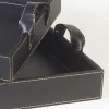 2 vassoi di design in cuoio nero 41x28x5cm e 45x32x6cm Anastasia