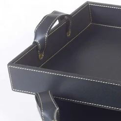 2 vassoi di design in cuoio nero 41x28x5cm e 45x32x6cm Anastasia
