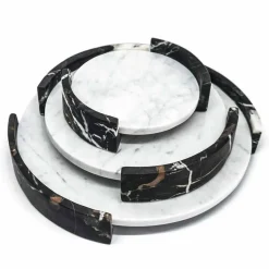 Vassoio Moderno Rotondo in Marmo Bianco di Carrara Made in Italy - Chet
