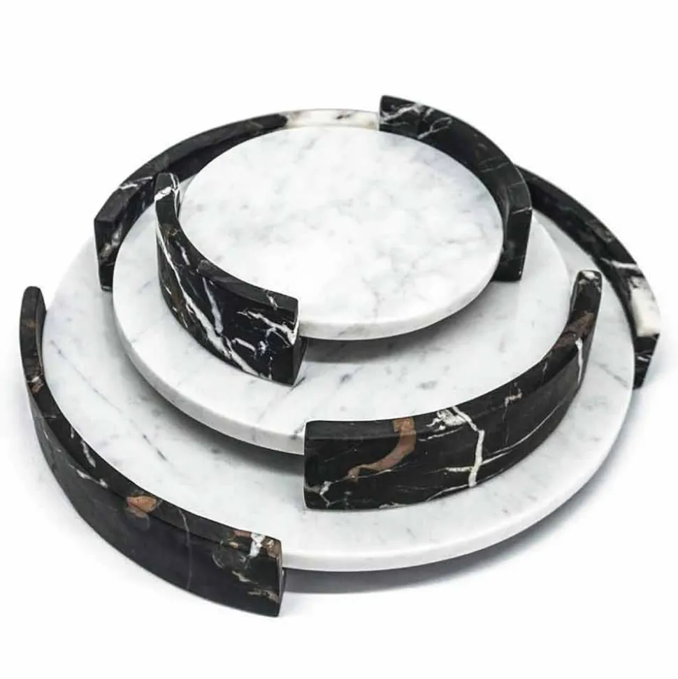 Vassoio Moderno Rotondo in Marmo Bianco di Carrara Made in Italy - Chet