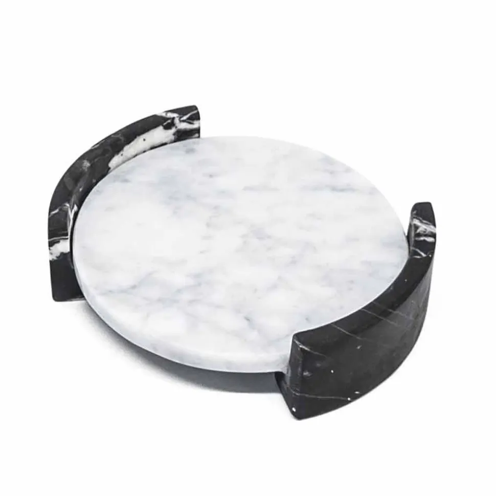 Vassoio Moderno Rotondo in Marmo Bianco di Carrara Made in Italy - Chet