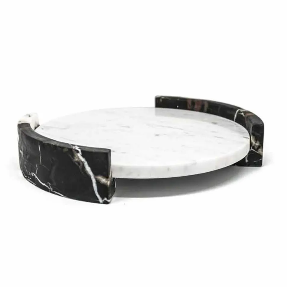 Vassoio Moderno Rotondo in Marmo Bianco di Carrara Made in Italy - Chet