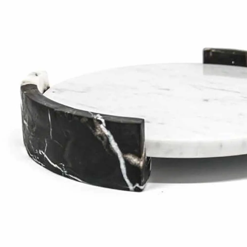 Vassoio Moderno Rotondo in Marmo Bianco di Carrara Made in Italy - Chet