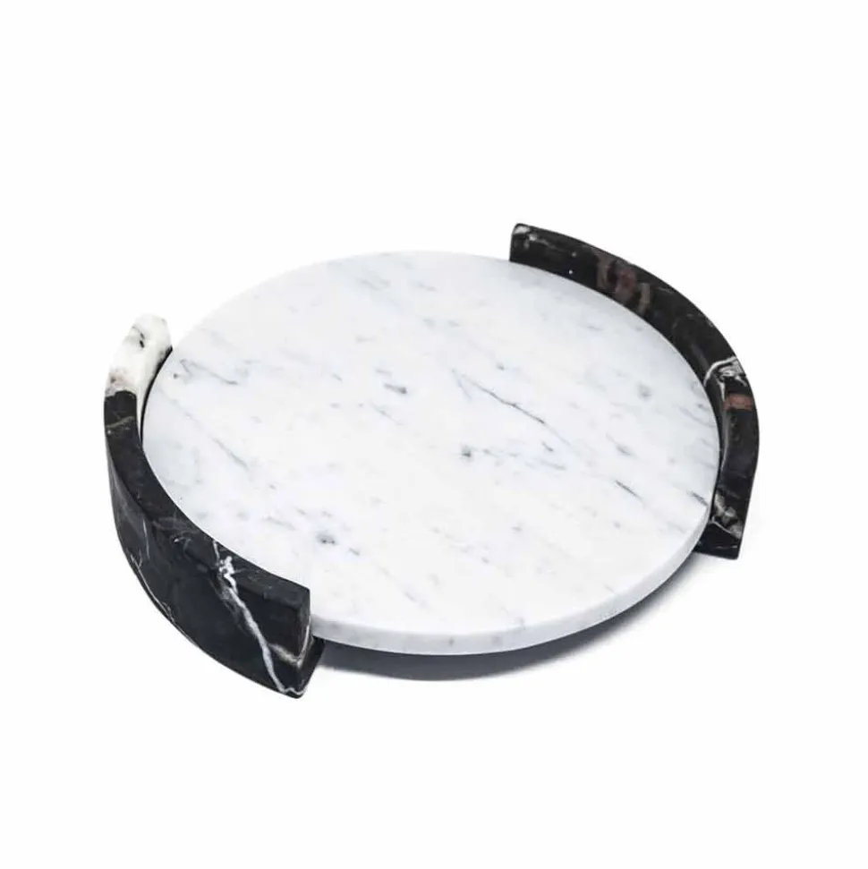 Vassoio Moderno Rotondo in Marmo Bianco di Carrara Made in Italy - Chet